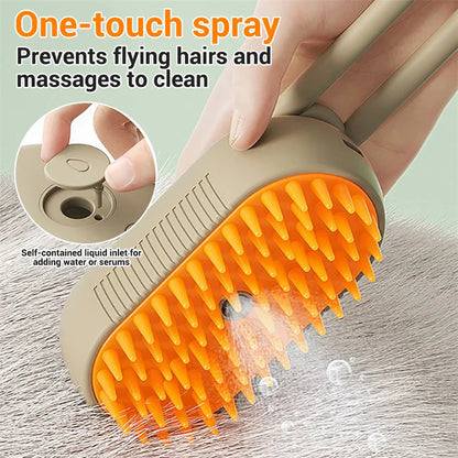 3-in-1 Electric Cat and Dog Steam Brush with Spray for Grooming, Massage, and Hair Removal