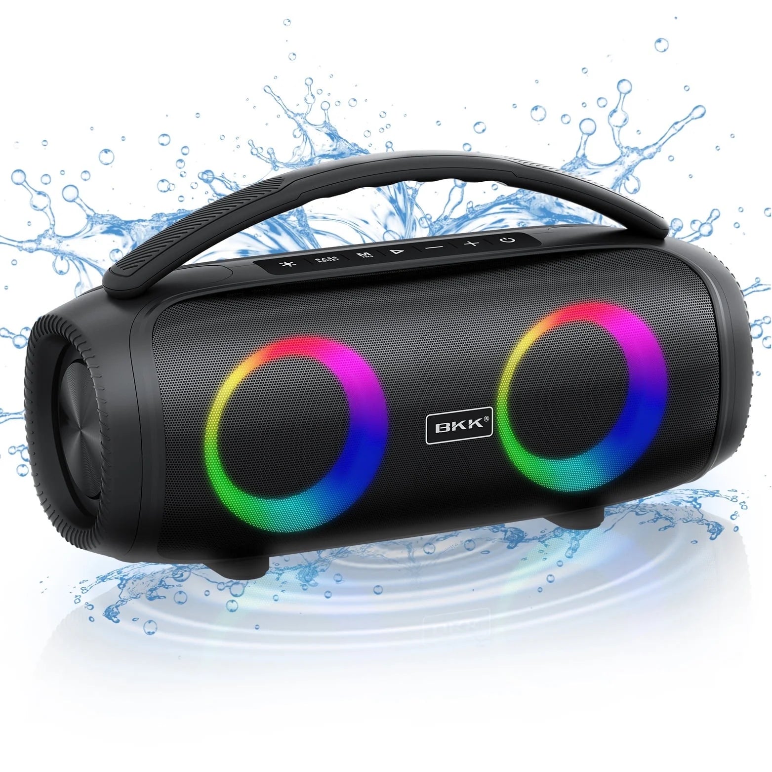 Ultimate Waterproof Bluetooth Speaker - 40W Portable Wireless Sound with DJ Lights for Beach Parties - Sleek Black Design