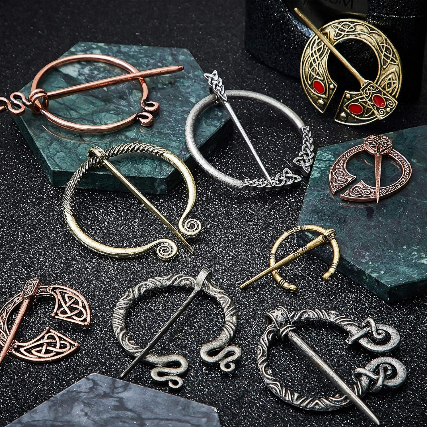 Vintage Viking Cloak Pin - Set of 9 Penannular Brooches for Scarf and Shawl Accessories