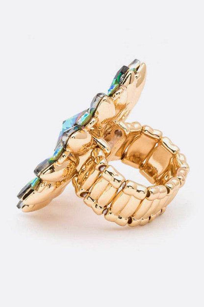 Stunning Crystal Flower Stretch Ring - Bold Statement Accessory