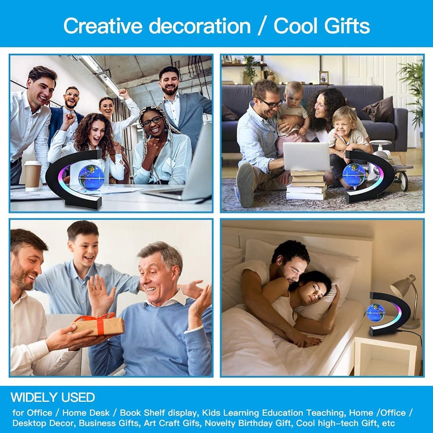 Magnetic Levitation Globe with LED Light - Unique Floating Lamp Decor, Perfect Gift for Men, Fathers, Boyfriends, Kids & Bosses - Ideal Technology Graduation & Valentine's Day Present (Blue)